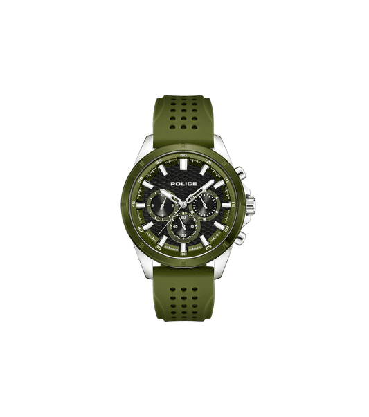 Police Motion PEWJQ2204111M Herrenuhr Oliv • Multifunction-Chronograph • Silikonarmband