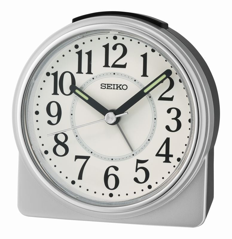 Seiko QHE198S Clock Silver • Silent Sweep Quartz Movement • Light & Snooze Function