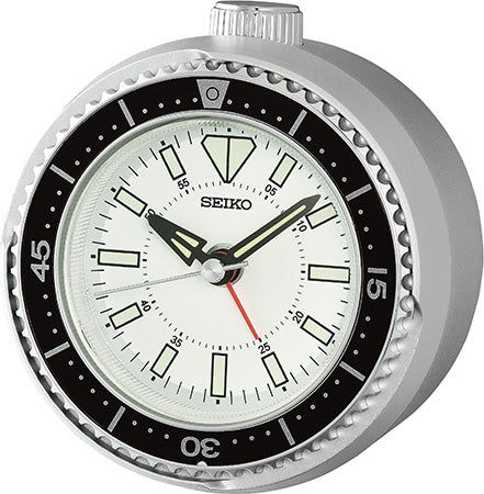 Seiko QHE207S Table Clock Silver • Silent Sweep Movement • Rotating Bezel