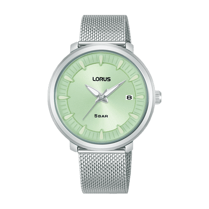 Lorus RG805DX9 Damenuhr Hellgrün • Mineralglas • Edelstahl-Mesharmband