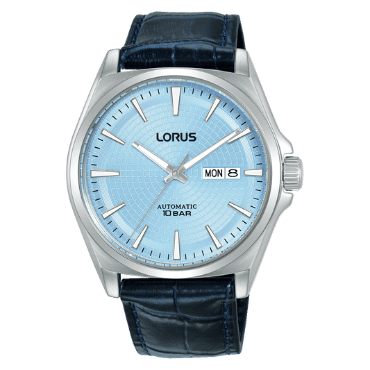 Lorus Sports RL417CX9 Herrenuhr Automatik Hellblau • Mineralglas • Dunkelblaues Lederband