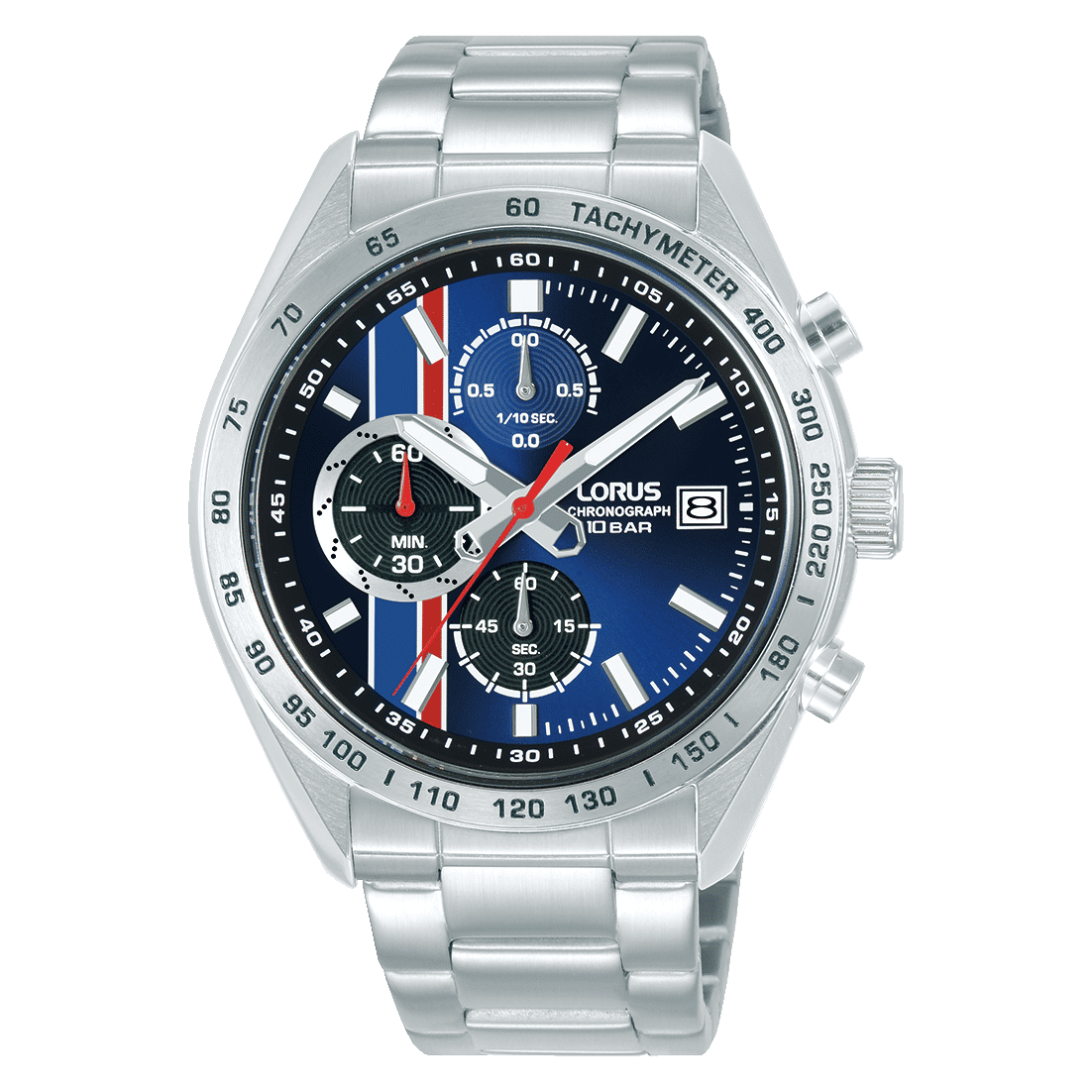 Lorus Sports RM393JX9 Herrenuhr Chronograph Dunkelblau • Mineralglas • Edelstahlarmband