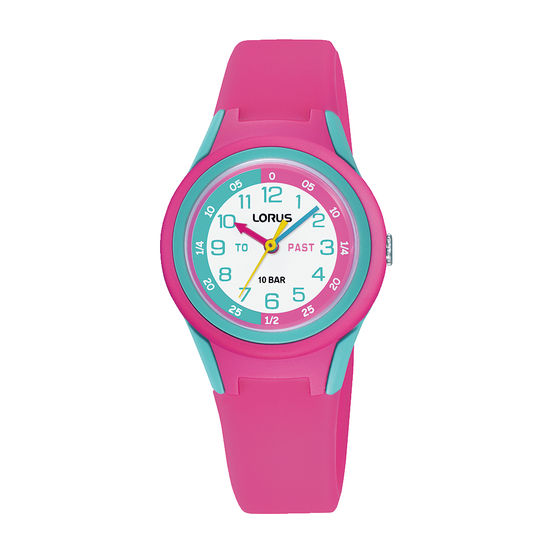 Lorus Young RRX81JX9 Mädchen Armbanduhr • Weißes Zifferblatt • Pinkes Silikonarmband