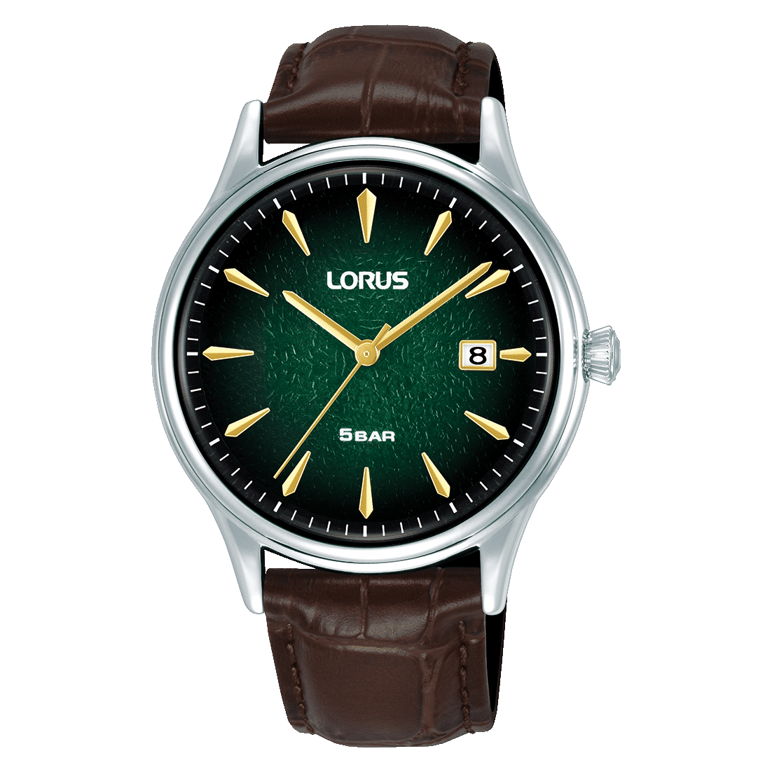 Lorus Classic RS997DX9 Herrenuhr Dunkelgrün • Mineralglas • Dunkelbraunes Lederarmband