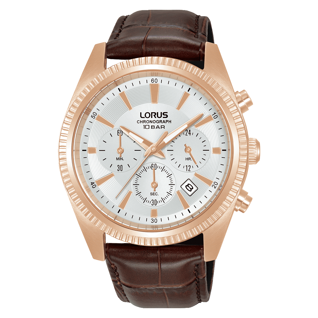 Lorus Classic RT304LX9 Herren Armbanduhr Weiß • Chronograph • Dunkelbraunes Lederband