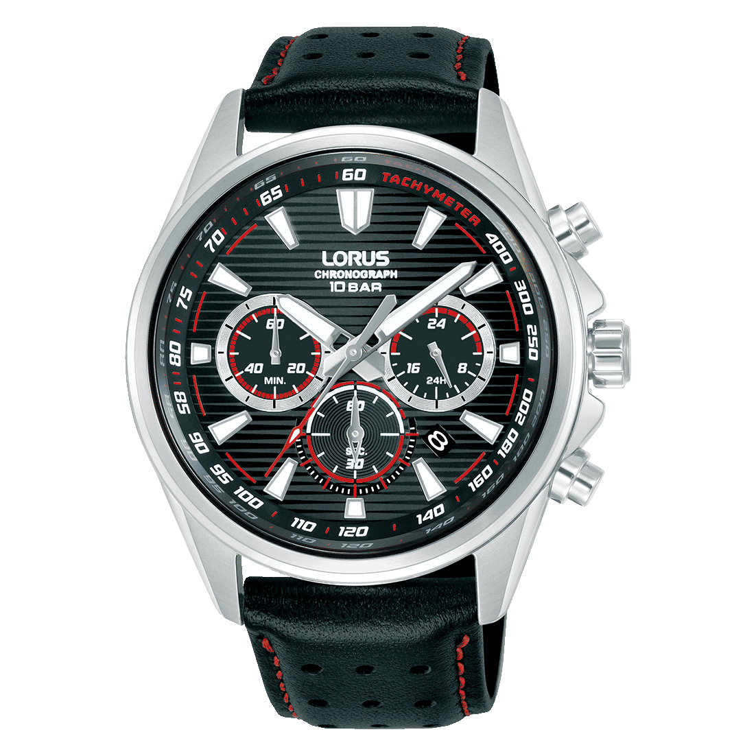 Lorus Sports RT325LX9 Herrenuhr Chronograph • Mineralglas • Schwarzes Lederband