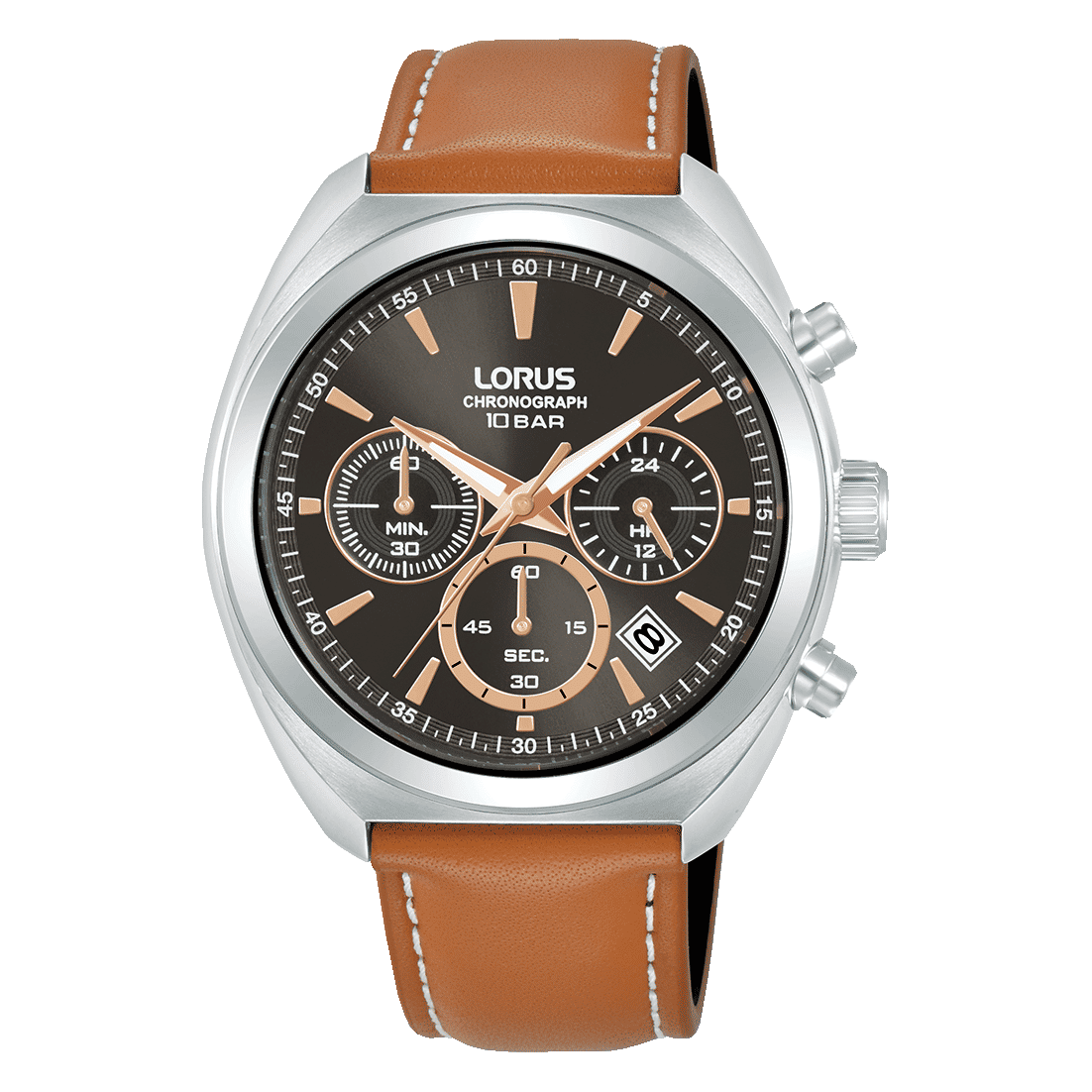 Lorus Sports RT387KX9 Herrenuhr Chronograph • Mineralglas • Braunes Lederband