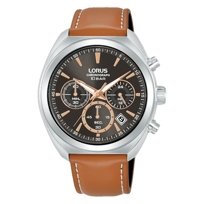Lorus Sports RT387KX9 Herrenuhr Chronograph • Mineralglas • Braunes Lederband