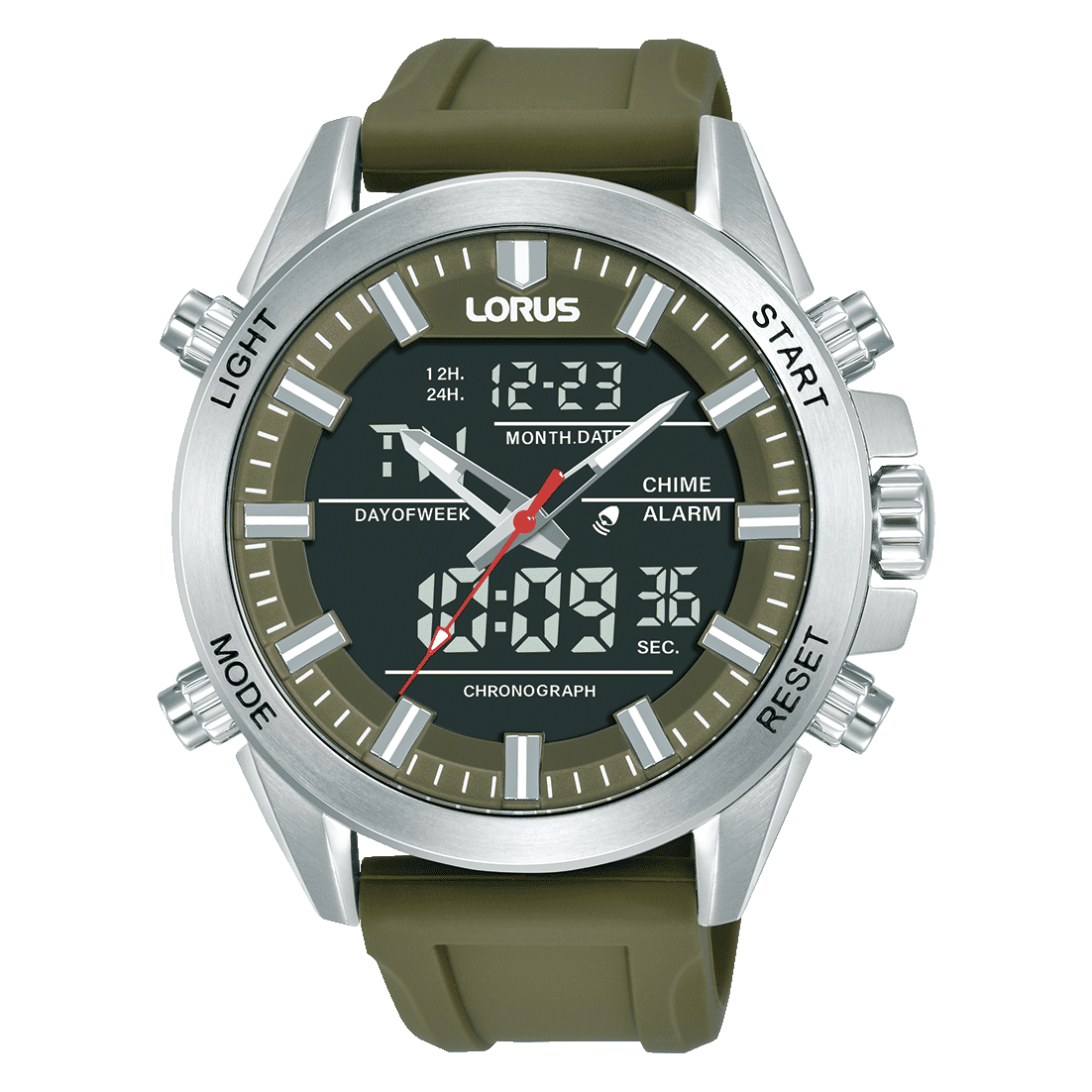Lorus Sports RW669AX9 Herrenuhr Khaki • Analog-Digital Chronograph • 10 BAR Wasserdicht