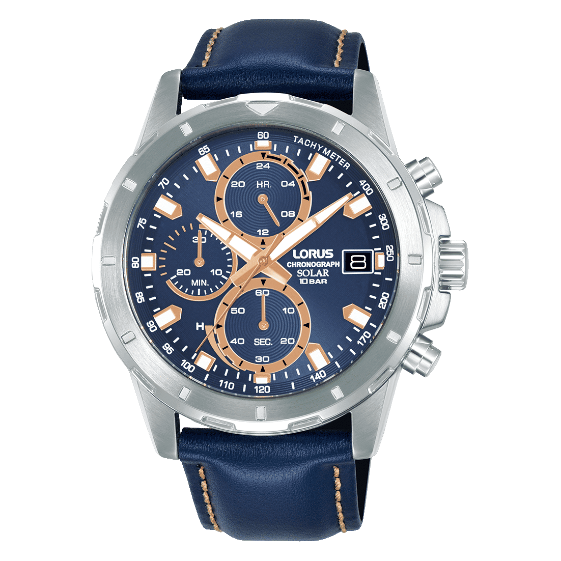 Lorus Sport RZ611AX9 Herren Armbanduhr • Solar-Chronograph • Blaues Lederband