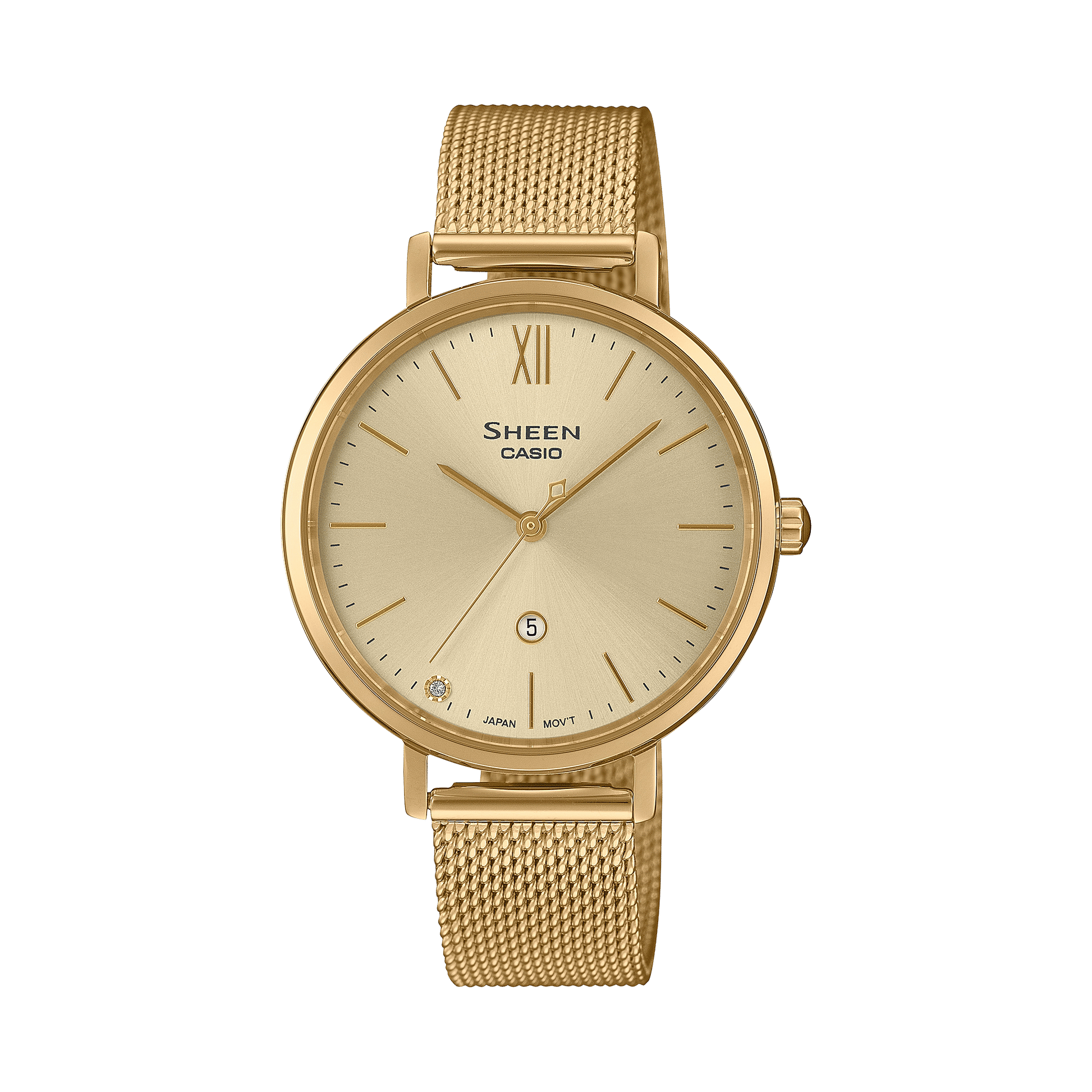 Casio Sheen SHE-4539GM-9AUER Damen Armbanduhr Goldfarben • Saphirglas • Mesh-Armband aus Edelstahl, Bild 2