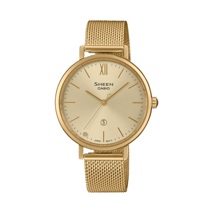 Casio Sheen SHE-4539GM-9AUER Damen Armbanduhr Goldfarben • Saphirglas • Mesh-Armband aus Edelstahl, Bild 2