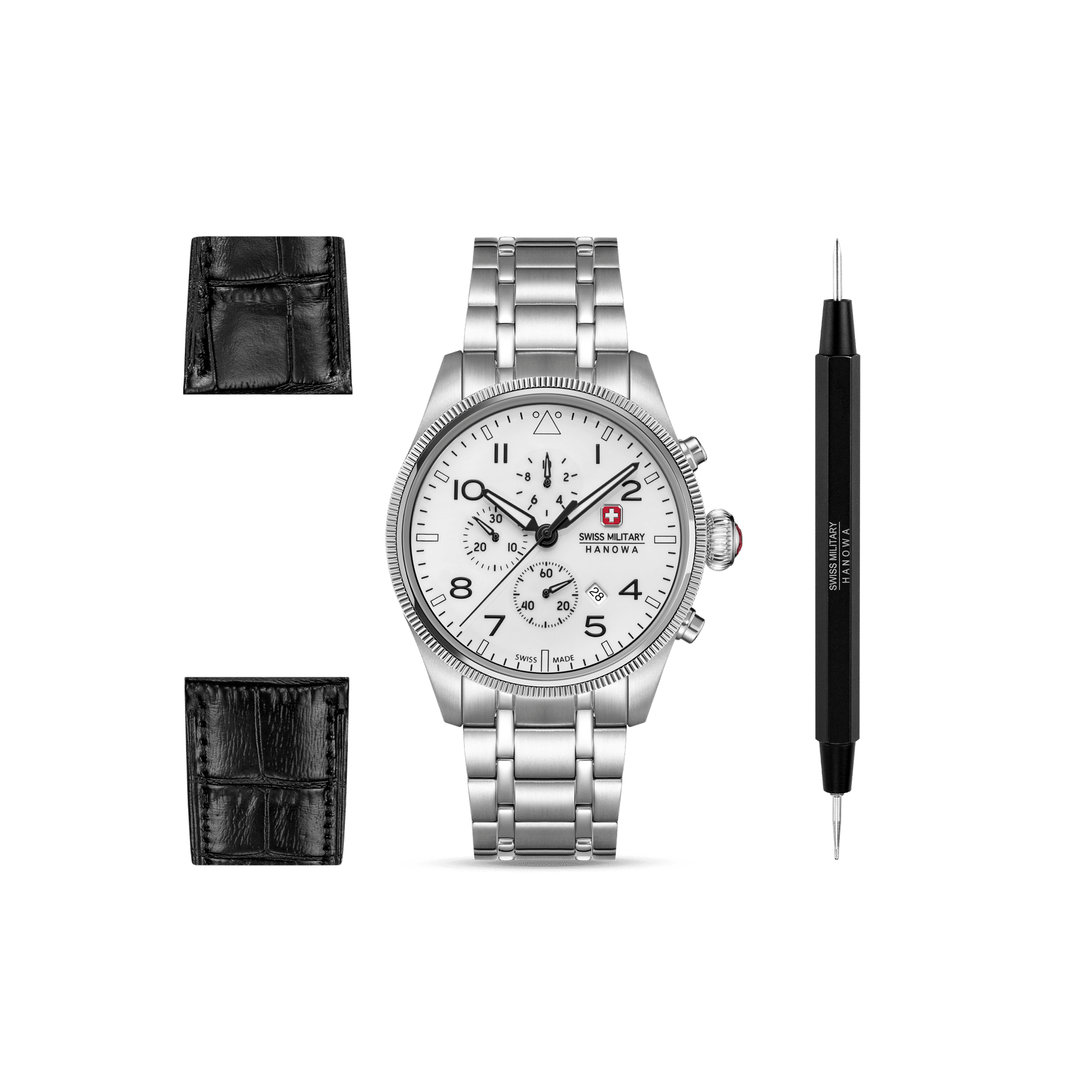 Swiss Military Hanowa Thunderbolt SMWGI0005701-SET Herrenuhr Weiß • Saphirglas • Chronograph Set 10 ATM