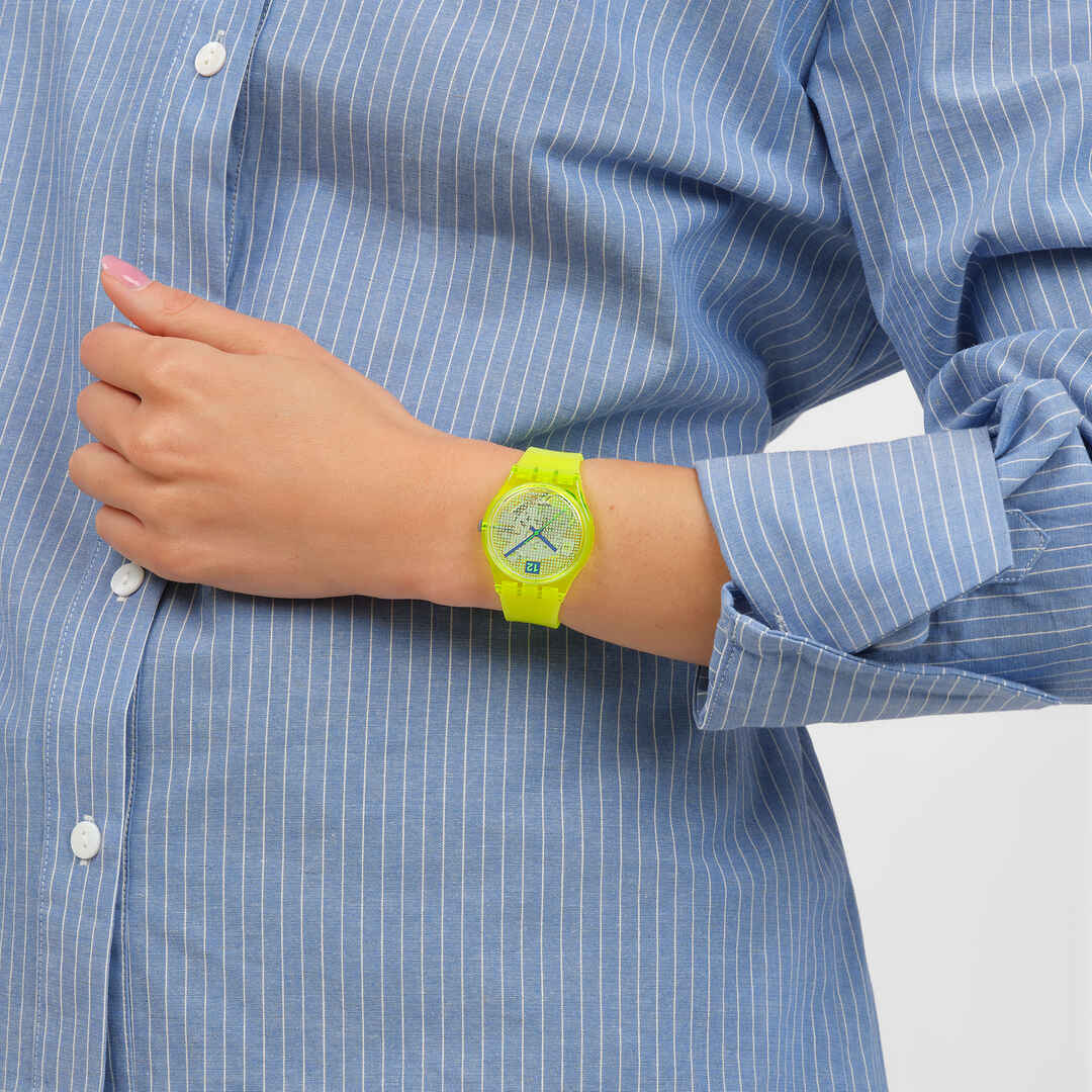 Swatch Originals Medium SO28J103 Luminously Lemon Damenuhr Transparent • Biosourciertes Gehäuse • 80s Retro-Design, Bild 6