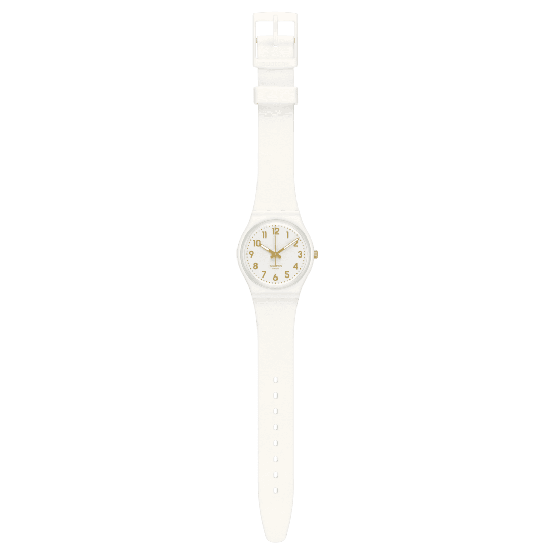 Swatch Originals Medium SO28W106-S14 Armbanduhr Weiß • Minimalistisches Design • Vergoldete Zeiger und Ziffern, Bild 3