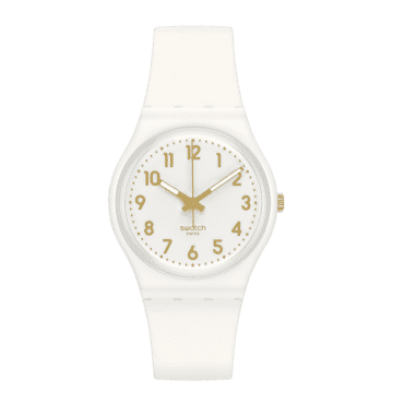 Swatch Originals Medium SO28W106-S14 Armbanduhr Weiß • Minimalistisches Design • Vergoldete Zeiger und Ziffern, Bild 4