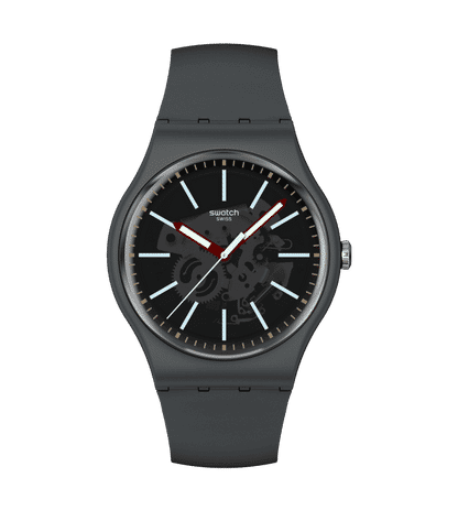 Swatch Originals Large SO29A101 Cobblestone Street Armbanduhr Dunkelgrau • Biosourced Gehäuse • Leuchtzeiger