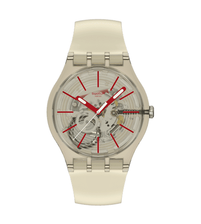 Swatch Originals Large SO29K119 Revealed in the Sand Armbanduhr Beige • Biosourced Gehäuse • Leuchtende Zeiger