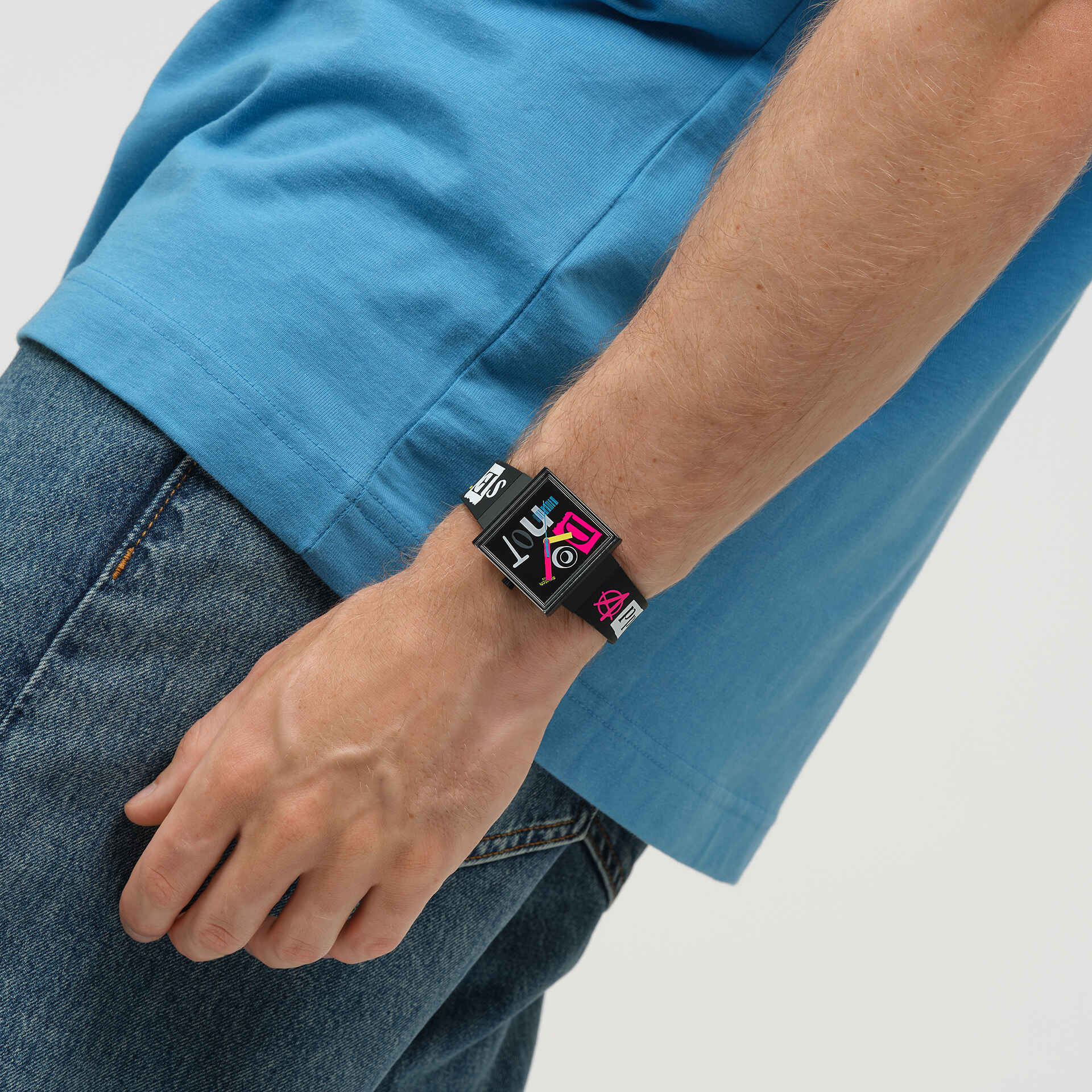Swatch What If Square SO34B100 Unisex Armbanduhr Schwarz • Bioceramic-Gehäuse • Mehrfarbige Zeiger, Bild 5
