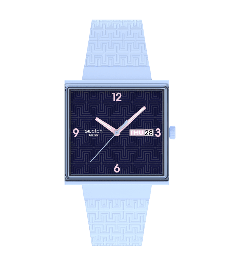 Swatch Bright Angle SO34L701 Damenuhr Hellblau • Bioceramic-Gehäuse • Leuchtzeiger