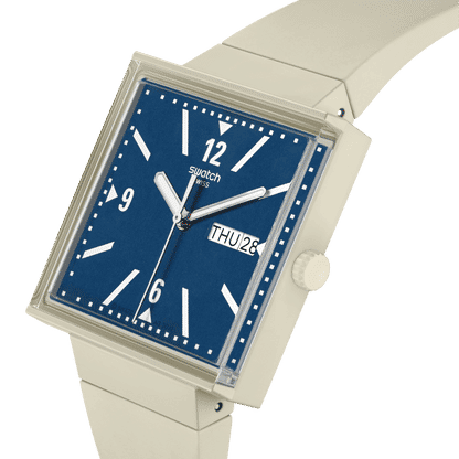 Swatch What If - Square SO34T700 Armbanduhr Beige • Bioceramic-Gehäuse • Quadratisches Design, Bild 2