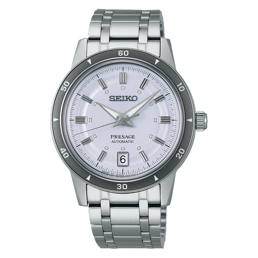 Seiko SRPL73J1 Herrenuhr Presage Style60's Automatik Silber • Automatikwerk Kaliber 4R35 • Sichtboden mit Verschraubung