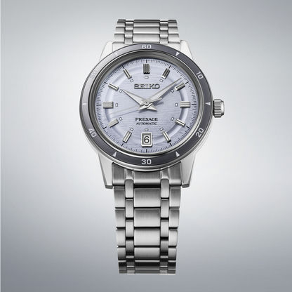 Seiko SRPL73J1 Herrenuhr Presage Style60's Automatik Silber • Automatikwerk Kaliber 4R35 • Sichtboden mit Verschraubung