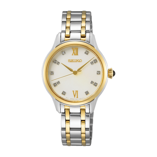 Seiko SRZ540P1 Damen Armbanduhr Silber • Saphirglas • Diamant-Zifferblatt