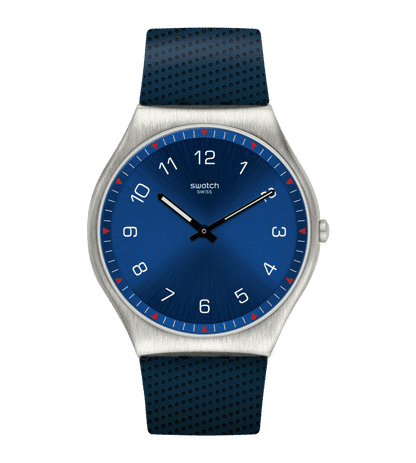 Swatch New Skin Irony SS07S102 Skinnavy Armbanduhr Dunkelblau • Ultradünn • Swatch Glow Zeiger