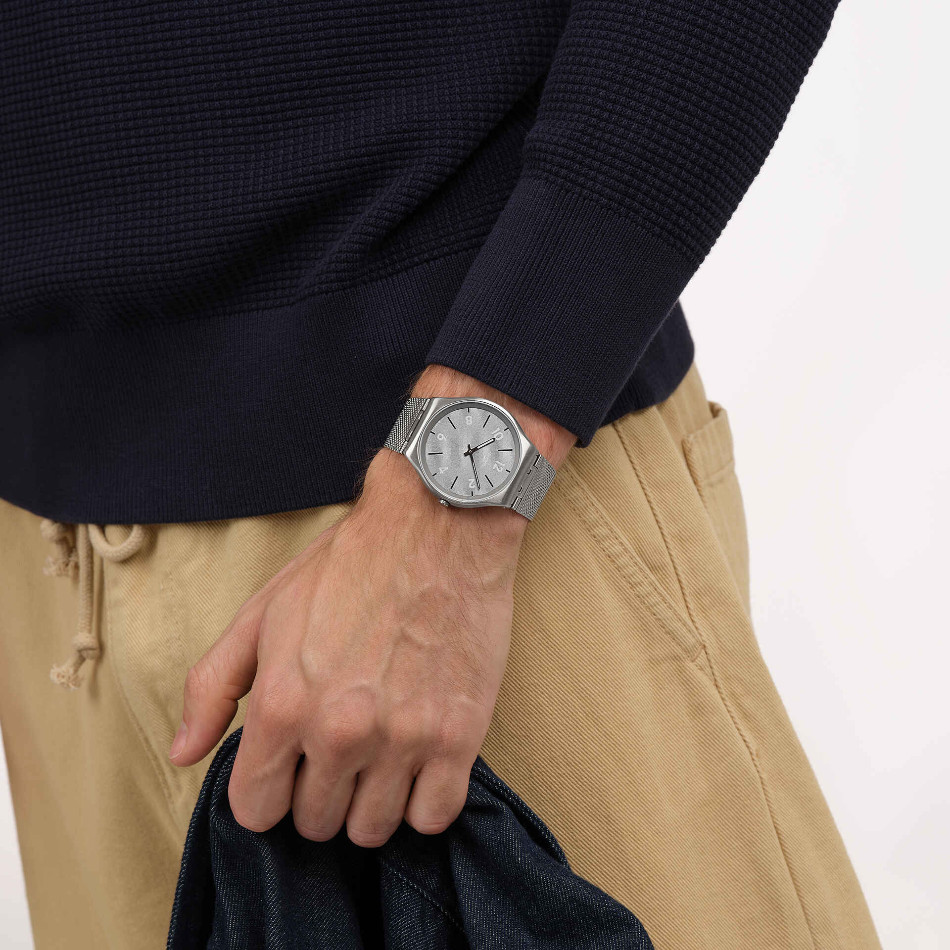 Swatch New Skin Irony SS07S152M Getting meshy Armbanduhr Silber • Leuchtende Zeiger • Mesh-Armband, Bild 2