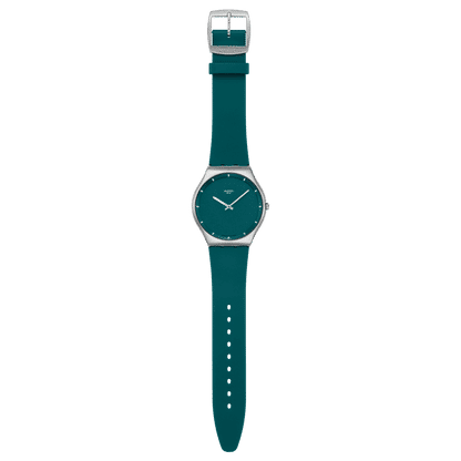 Swatch New Skin Irony SS07S155 Pondering Patterns Armbanduhr Dunkelgrün • Leuchtzifferblatt • Gebürstetes Edelstahlgehäuse