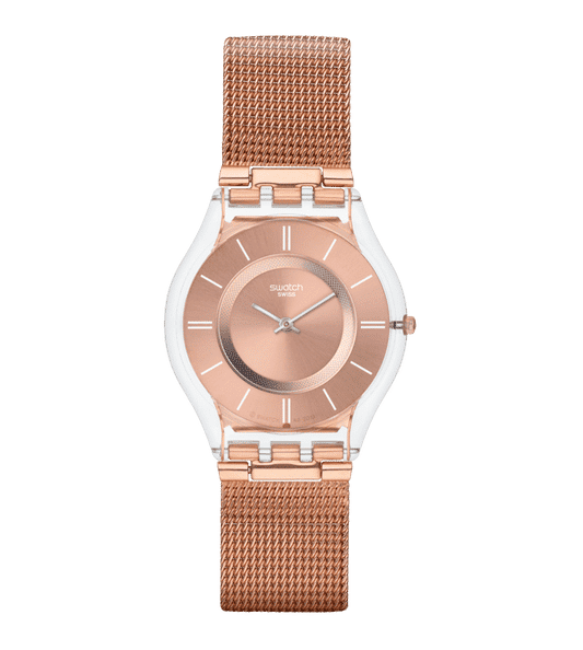 Swatch Skin SS08K104M Hello Darling Damen Armbanduhr • Ultra-flaches Gehäuse • Transparentes Design