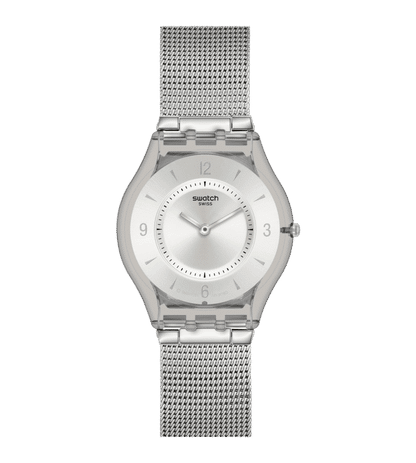 Swatch Metal Knit Again SS08M100M Armbanduhr • Skin-dünn • Gestricktes Metallarmband