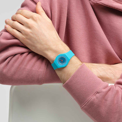 Swatch Skin SS08N114 Radiantly Teal Damenuhr • Ultra-dünnes Gehäuse aus biobasierten Materialien • Farbverlauf-Zifferblatt