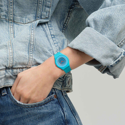 Swatch Skin SS08N114 Radiantly Teal Damenuhr • Ultra-dünnes Gehäuse aus biobasierten Materialien • Farbverlauf-Zifferblatt