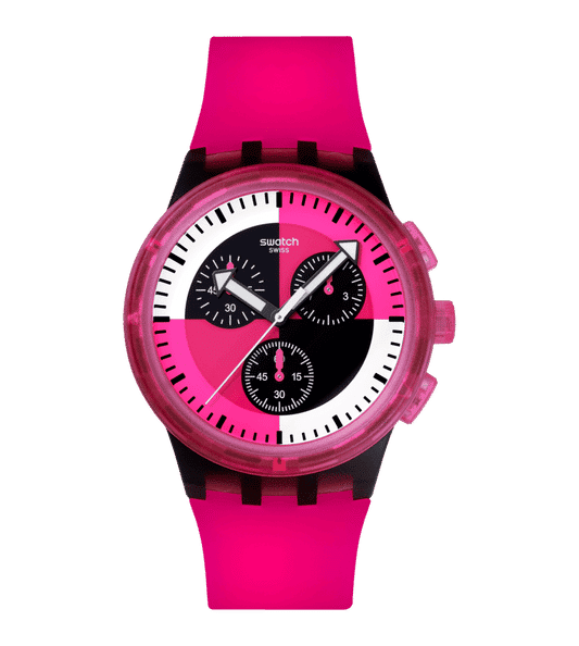 Swatch New Chrono Plastic SUSB110 Armbanduhr Fuchsia • Chronograph • Leuchtzeiger