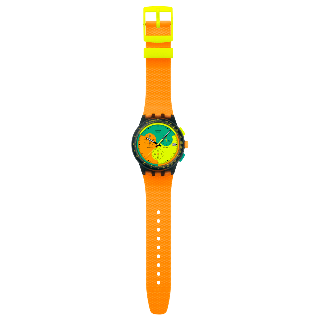 Swatch Neon Signal Flag SUSB422 Herren Armbanduhr Transparent • Chronograph • Tachymeter-Lünette, Bild 4