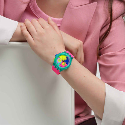 Swatch Neon Flash Arrow SUSG408 Herrenuhr Mehrfarbig • Chronograph mit Tachymeter • Leuchtende Zeiger, Bild 6