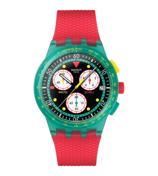 Swatch Neon Emerald Chrono SUSG409 Herren • Transparentes Grün • Leuchtzeiger & Tachymeter