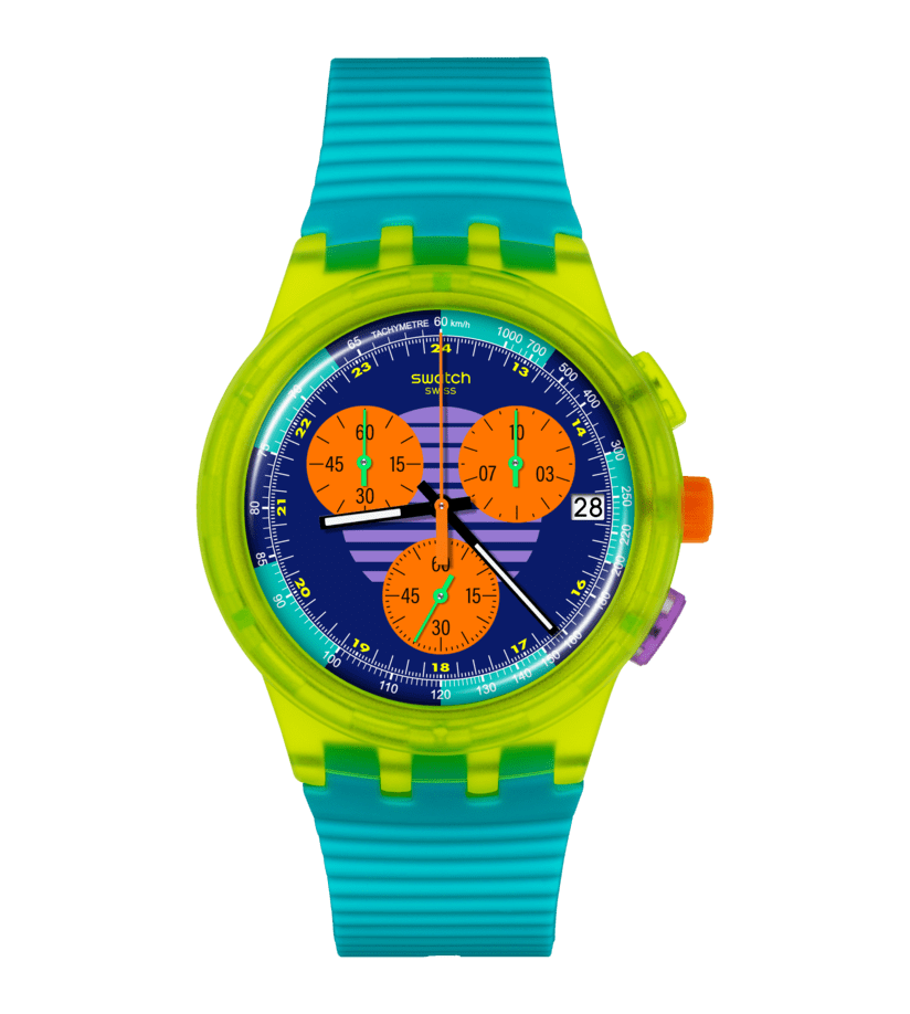 Swatch Neon Wave SUSJ404 Herren Armbanduhr Gelb • Chronograph • Leuchtzeiger