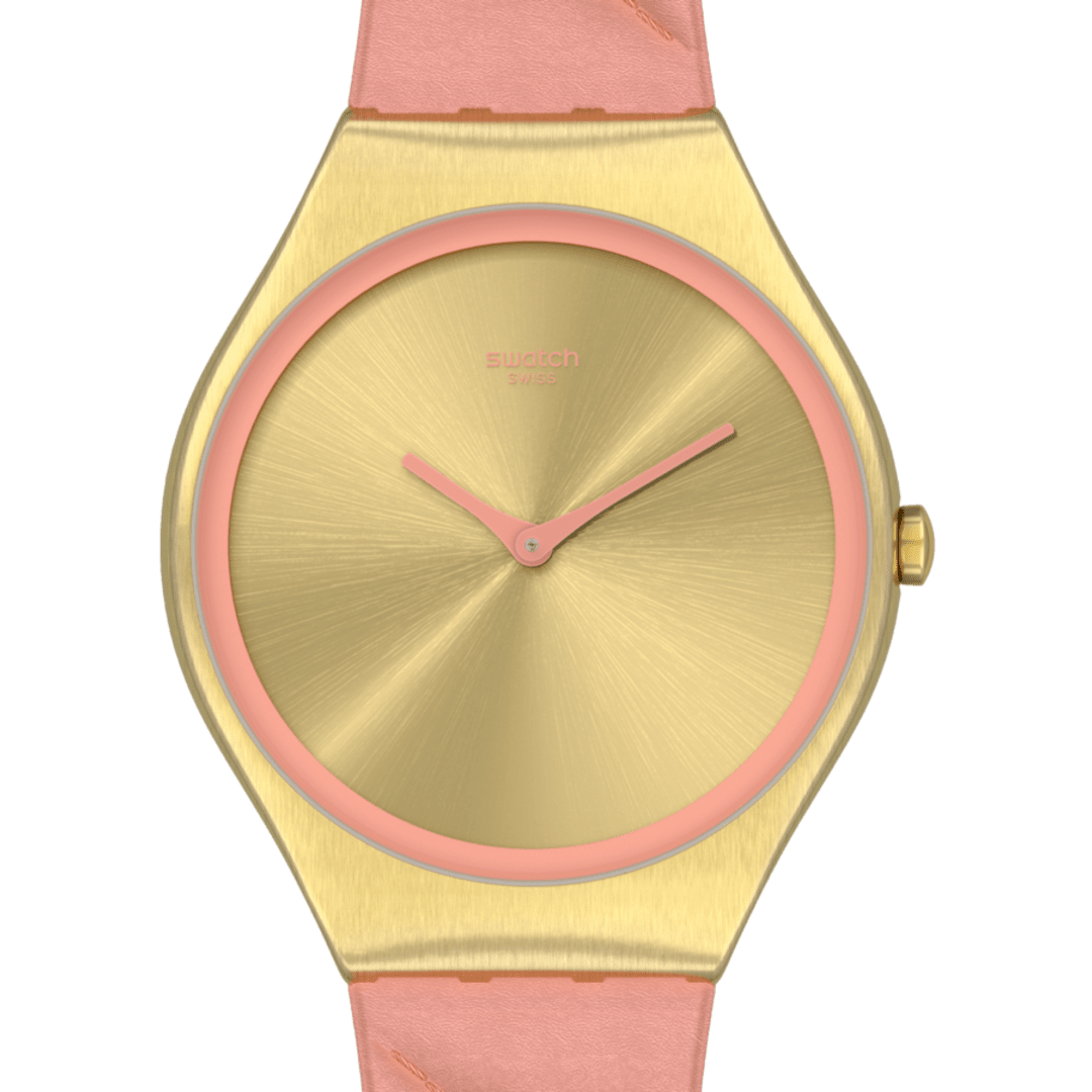 Swatch Irony SYXG114 Damenuhr Rosa • Goldfarben-PVD-Edelstahlgehäuse • Geprägtes Lederarmband, Bild 5