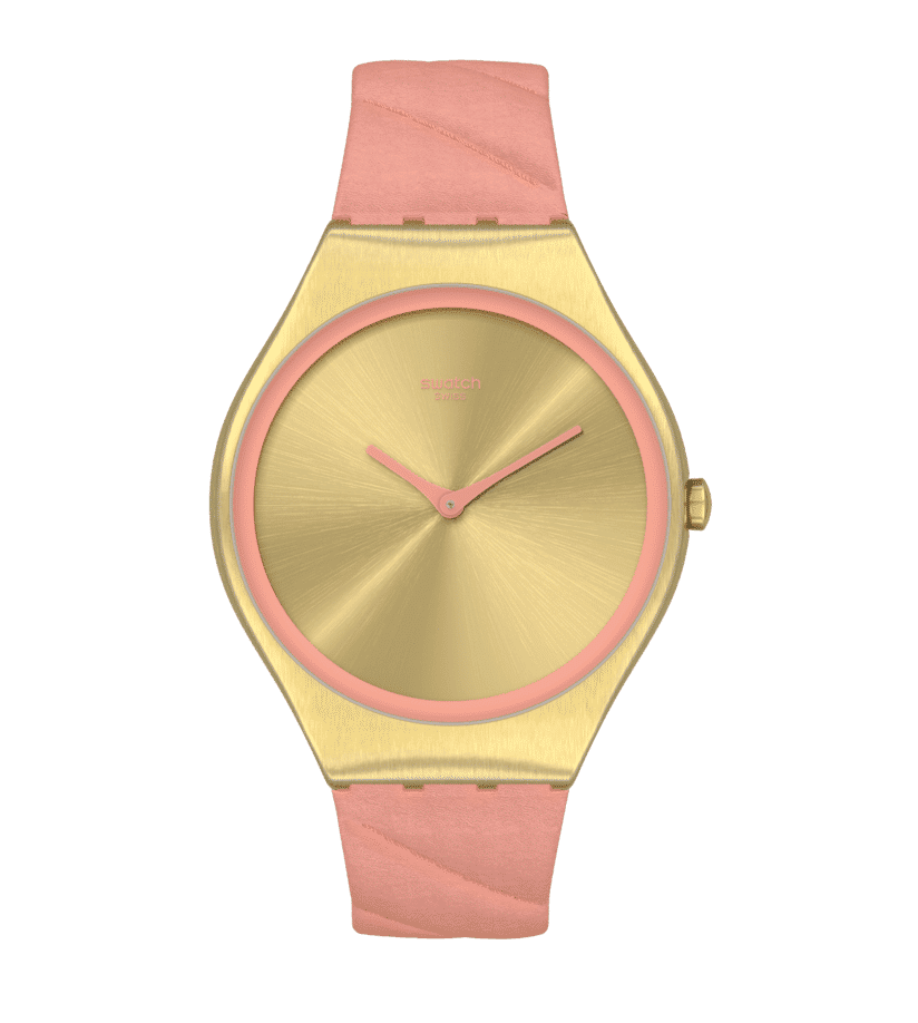 Swatch Irony SYXG114 Damenuhr Rosa • Goldfarben-PVD-Edelstahlgehäuse • Geprägtes Lederarmband, Bild 2