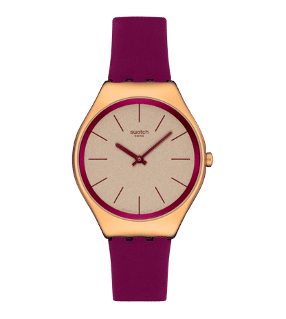 Swatch Skin Irony SYXG131 Damen Armbanduhr Alpine Berry • Ultra-dünnes Edelstahlgehäuse • Quarzwerk
