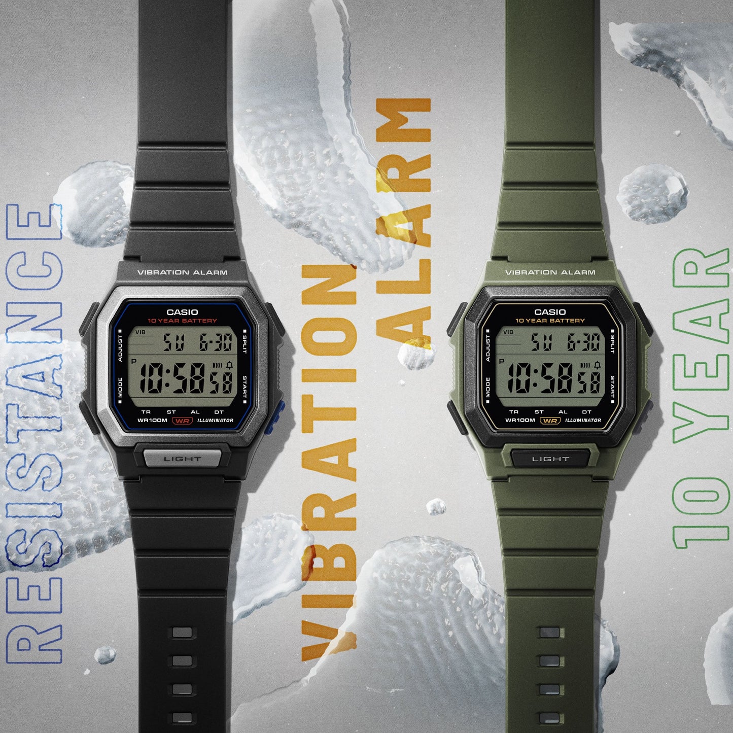 Casio W-738H-1AVEF Herren Digitaluhr Schwarz • Vibrationsalarm • 100-m-Wasserdichtigkeit, Bild 3