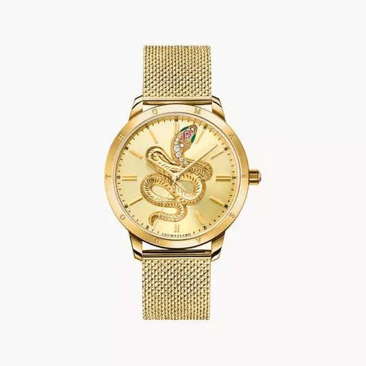 Thomas Sabo WA0384-264-207 Damen Armbanduhr Gold • Milanaise-Armband aus Edelstahl • Schlange in 3D-Optik