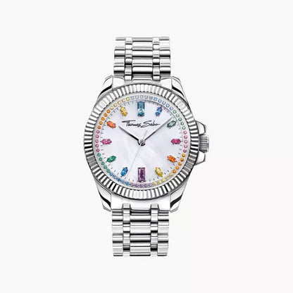 Thomas Sabo Divine Rainbow WA0394-201-201 Damenuhr Silber • Regenbogenfarbene Zirkonia-Steine • Mineralglas Saphirbeschichtet
