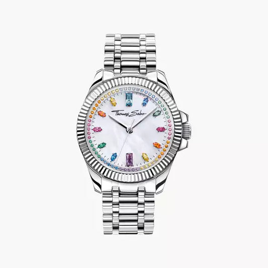 Thomas Sabo Divine Rainbow WA0394-201-201 Damenuhr Silber • Regenbogenfarbene Zirkonia-Steine • Mineralglas Saphirbeschichtet