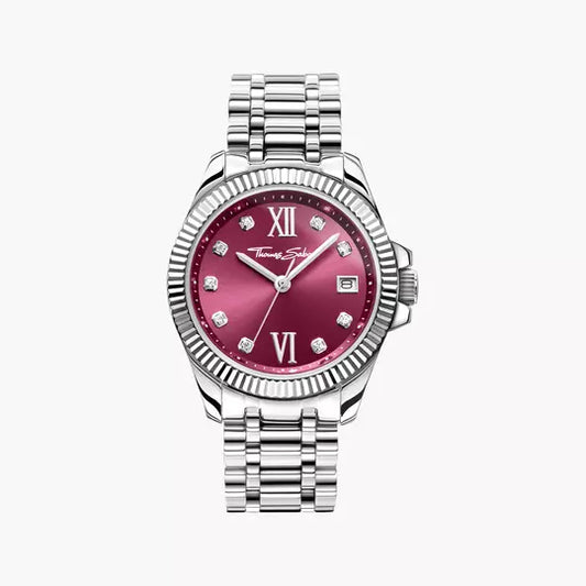 Thomas Sabo Divine Burgundy WA0407-201-212 Damenuhr Silber • Weinrotes Zifferblatt mit Zirkonia • Mineralglas mit