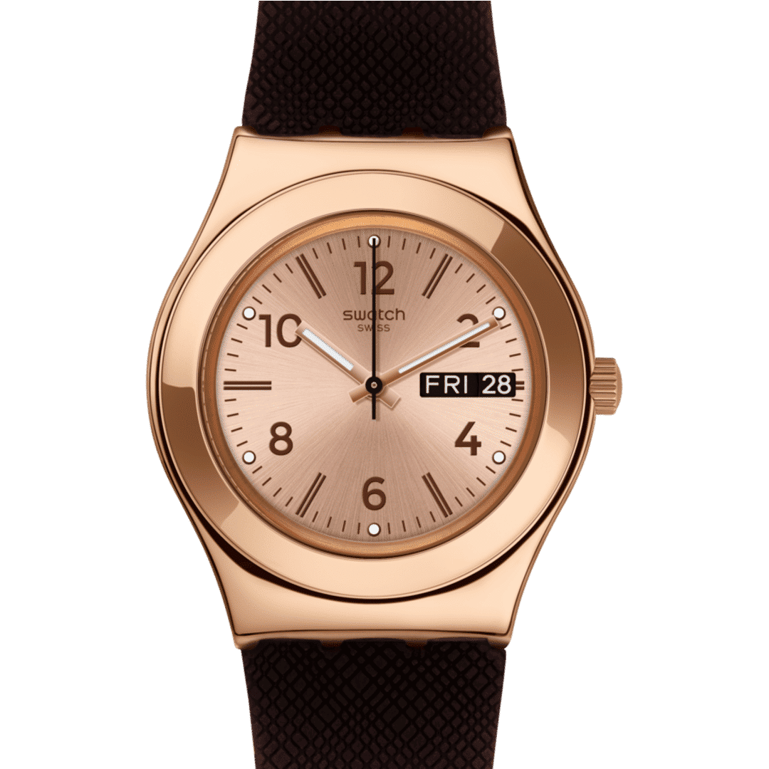 Swatch Irony Medium YLG701 Brownee Damen Armbanduhr • Roségold PVD-Gehäuse • Silikon-Armband, Bild 3