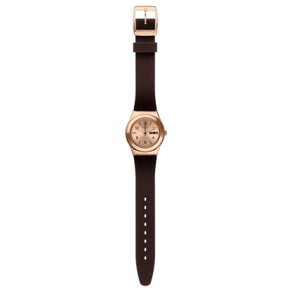 Swatch Irony Medium YLG701 Brownee Damen Armbanduhr • Roségold PVD-Gehäuse • Silikon-Armband, Bild 4